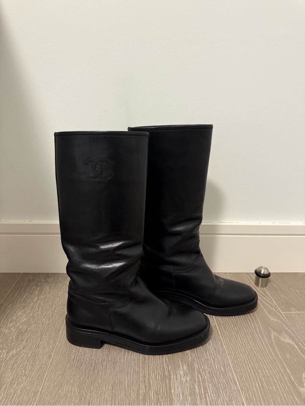 Chanel Interlocking CC Logo Leather
Riding Boots